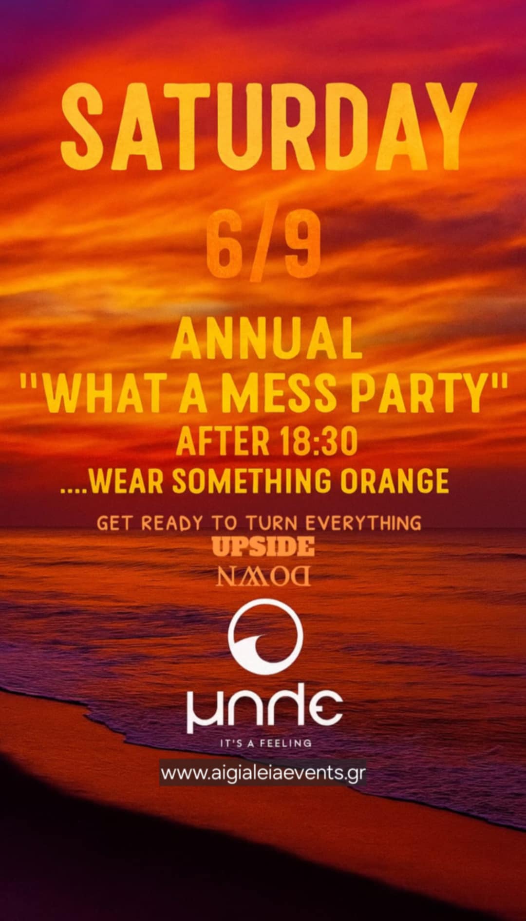 Αφίσα εκδήλωσης στο Μπλε στον Λόγγο στις 6 Σεπτεμβρίου με ετήσιο ακατάστατο πάρτι στις 18:30.