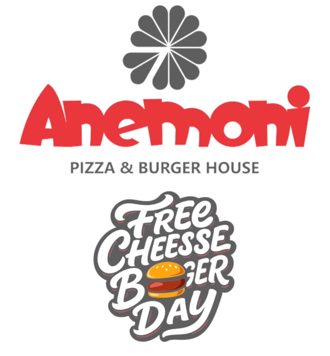 Αφίσα λογοτύπου Anemoni και Free Cheesse Burger Day.
