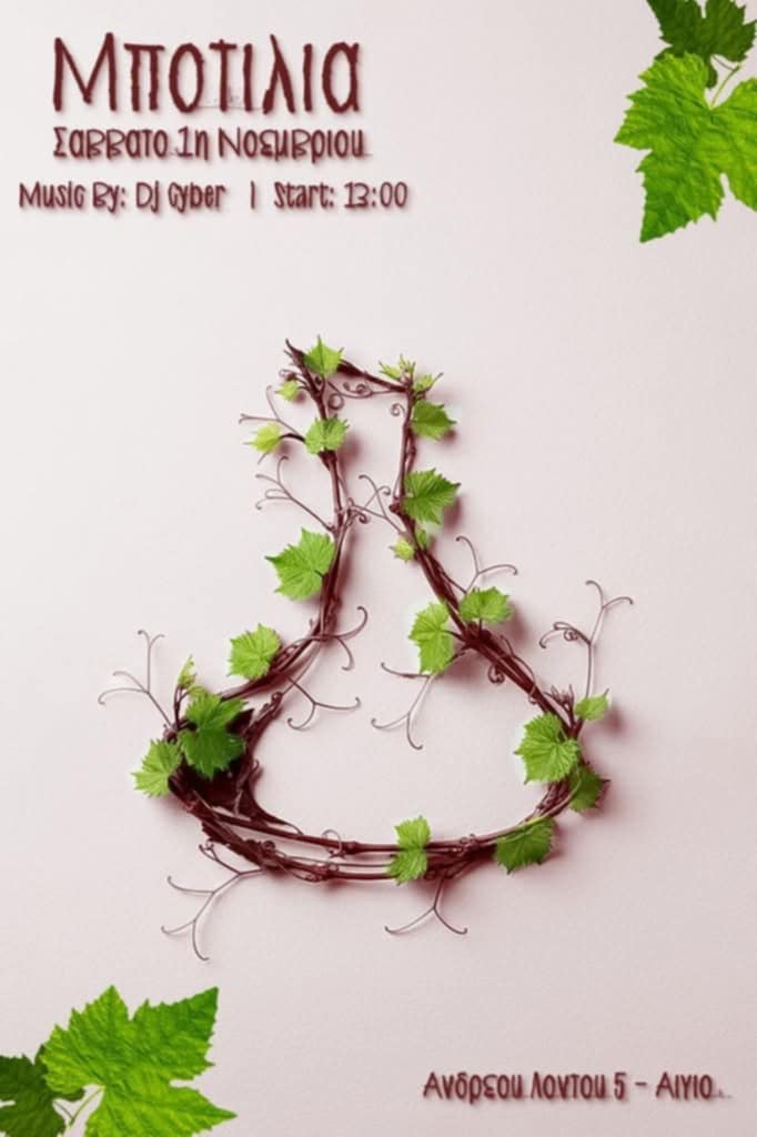Αφίσα εκδήλωσης στο Μποτίλια στη 1 Νοεμβρίου 2025 και ώρα 13:00 με τον Dj Cyber.