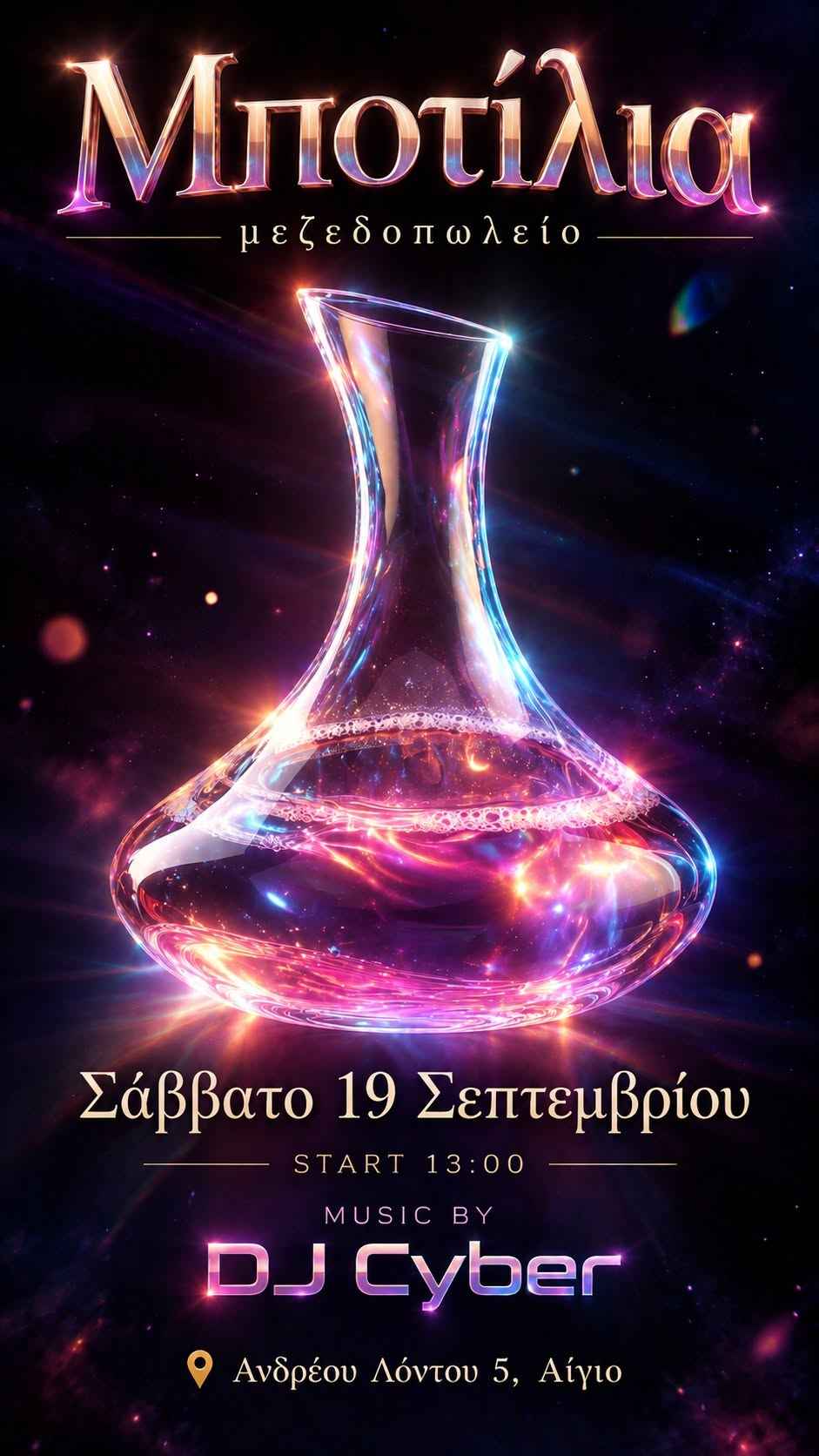 Αφίσα εκδήλωσης στο Μποτίλια στις 19 Σεπτεμβρίου 2026 και ώρα 13:00 με τον Dj Cyber.