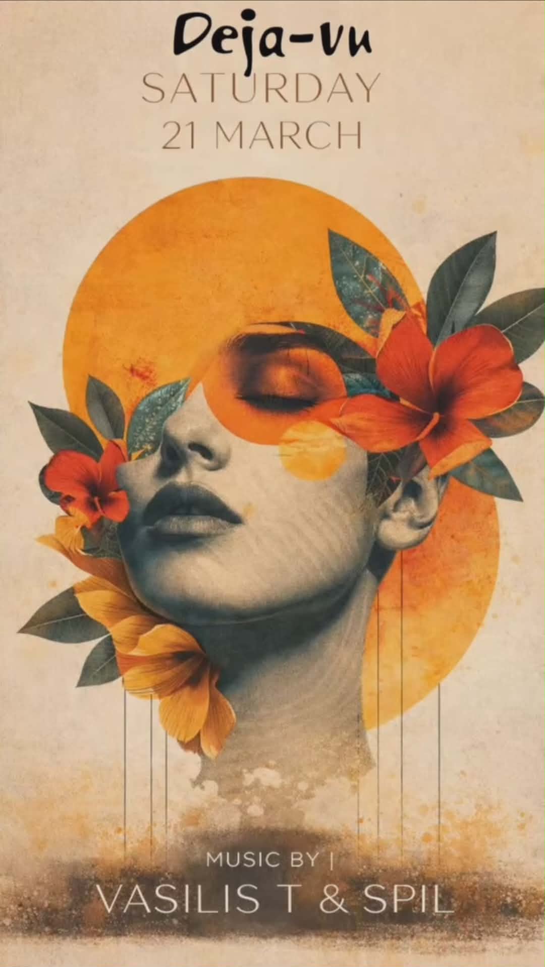 Αφίσα εκδήλωσης από το Deja Vu με τους Djs Vasili T. & Spil στις 21 Μαρτίου 2026.