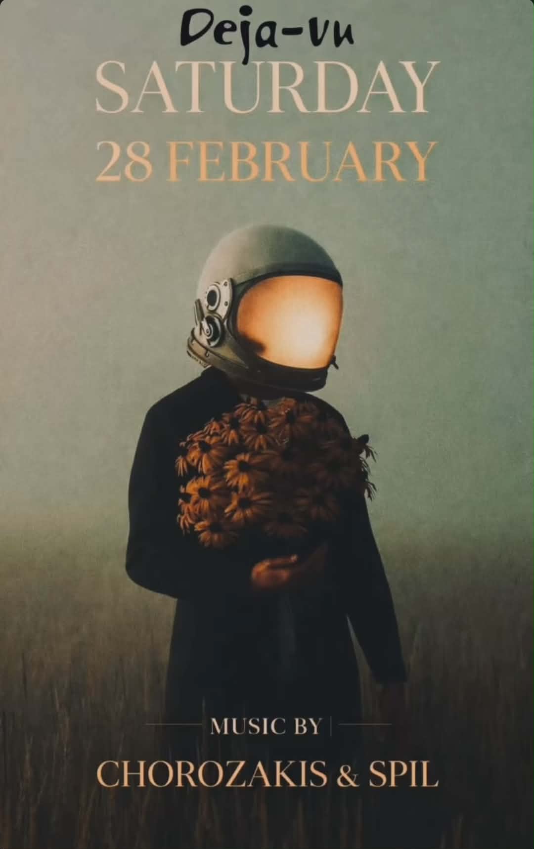 Αφίσα εκδήλωσης από το Deja Vu με τους Djs Chorozaki & Spil στις 28 Φεβρουαρίου 2026.