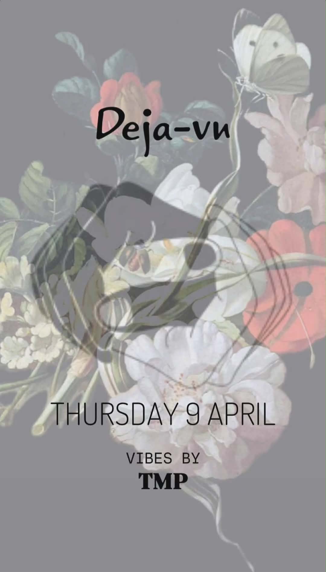 Αφίσα εκδήλωσης στο Deja-Vu στις 9 Απριλίου 2026 με Dj TMP.