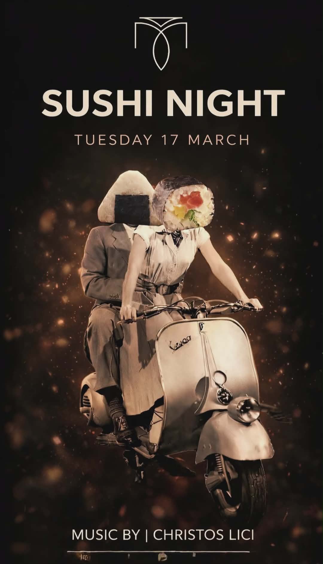 Αφίσα εκδήλωσης στο Μονόδρομο με Sushi night στις 17 Μαρτίου 2026 και με Dj τον Christo Lici.