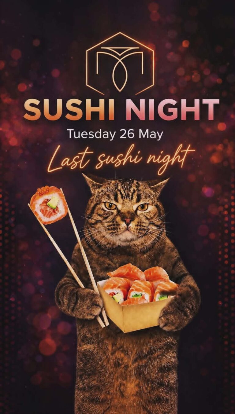 Αφίσα εκδήλωσης στο Μονόδρομο με Sushi night την Τρίτη 26 Μαΐου 2026 και ώρα 20:00.
