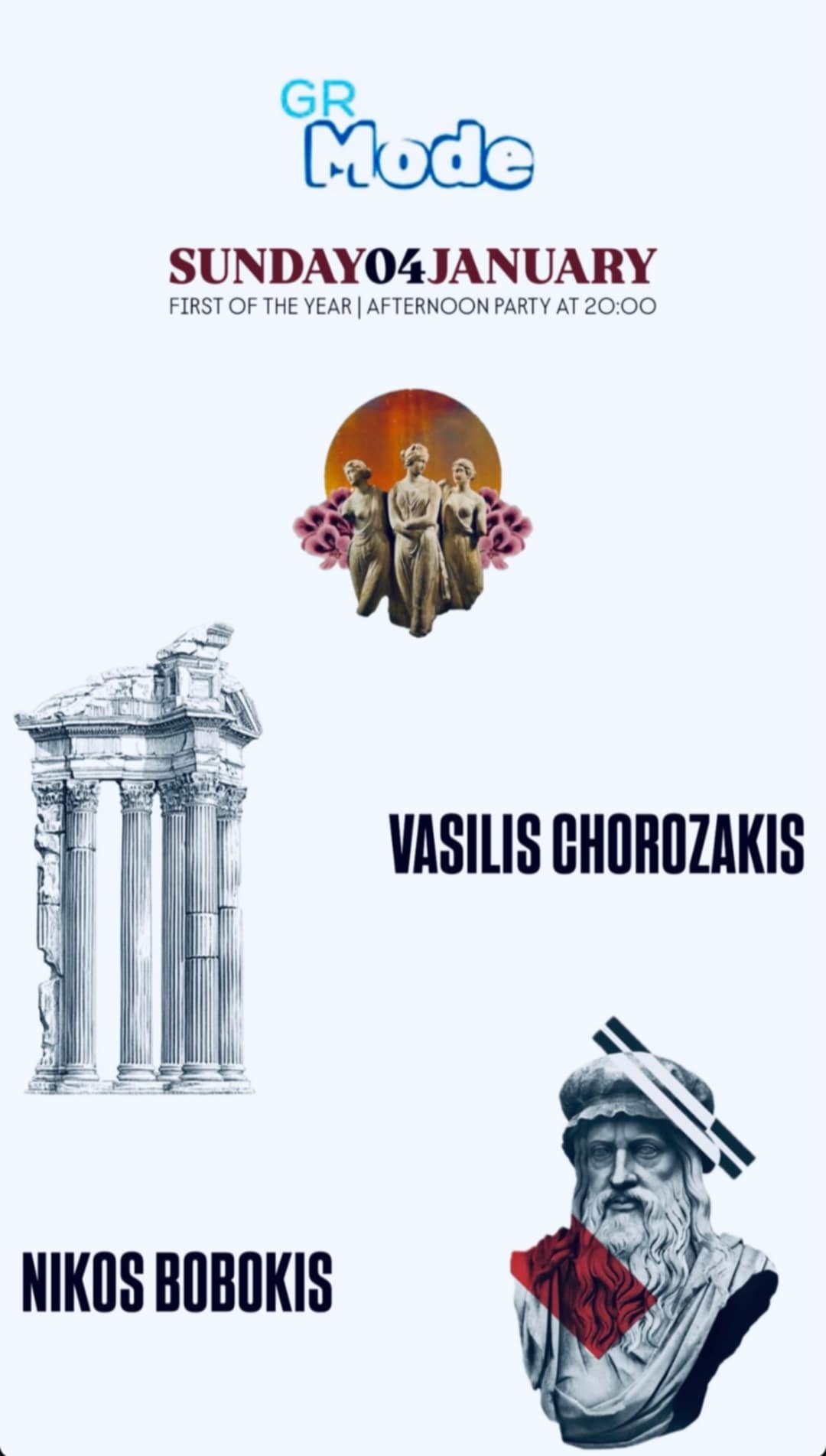 Αφίσα εκδήλωσης στον Μονόδρομο στις 4 Ιανουαρίου 2026 με GR Sundays.