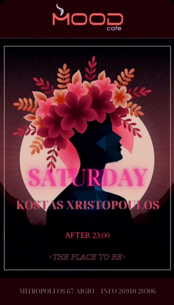 Αφίσα εκδήλωσης για το Mood στις 11 Οκτώβρη 2025 με Dj τον Kosta Xristopoulo.