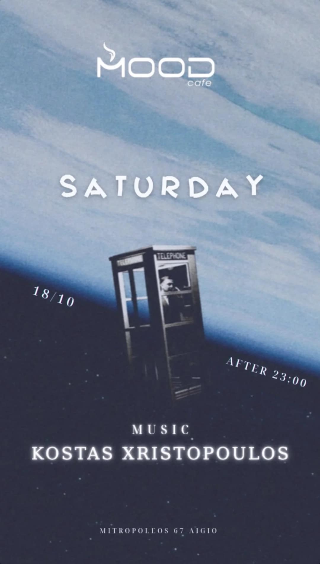 Αφίσα εκδήλωσης για το Mood στις 18 Οκτώβρη 2025 με Dj τον Kosta Xristopoulo