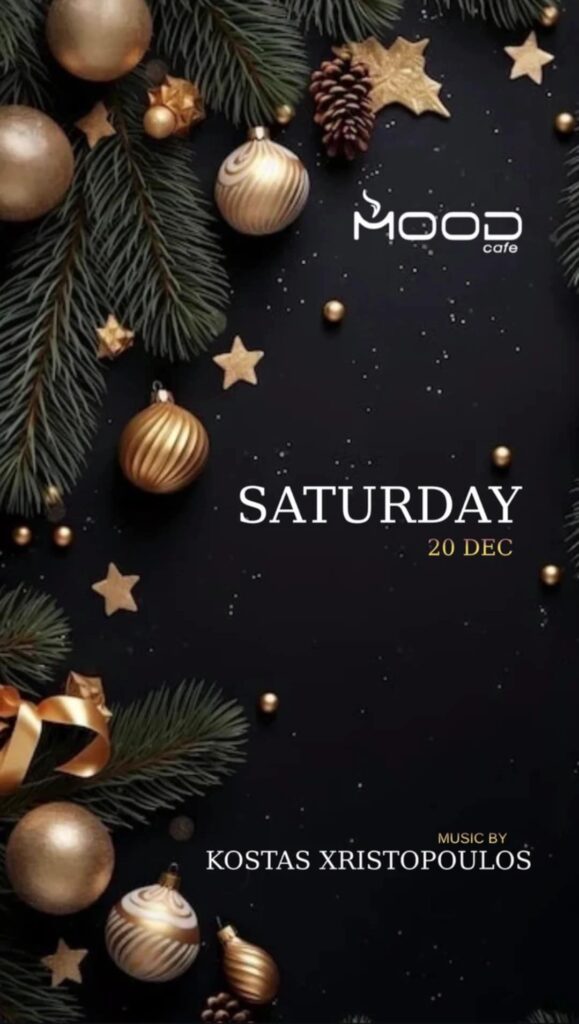 Αφίσα εκδήλωσης για το Mood στις 20 Δεκεμβρίου 2025 με Dj τον Kosta Xristopoulo.