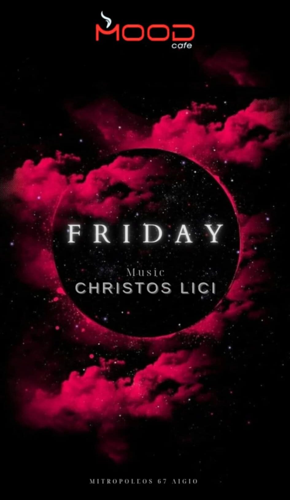 Αφίσα εκδήλωσης για το Mood με Dj τον Christo Lici την Παρασκευή.
