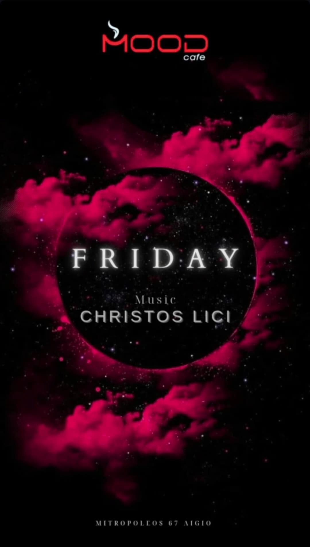 Αφίσα εκδήλωσης για το Mood με Dj τον Christo Lici την Παρασκευή.
