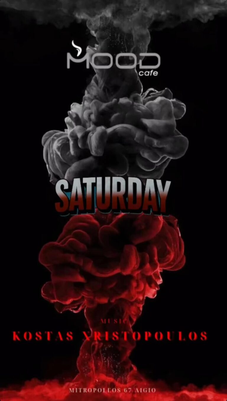 Αφίσα εκδήλωσης στο Mood το Σάββατο με τον Dj Kosta Xristopoulo.
