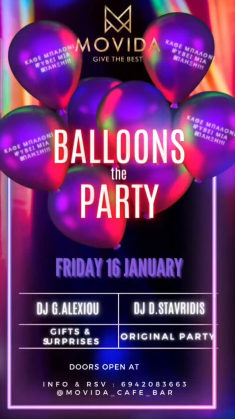 Αφίσα εκδήλωσης στο Movida στις 16 Ιανουαρίου 2026 με τους Djs D. Stavridi & G. Alexiou.