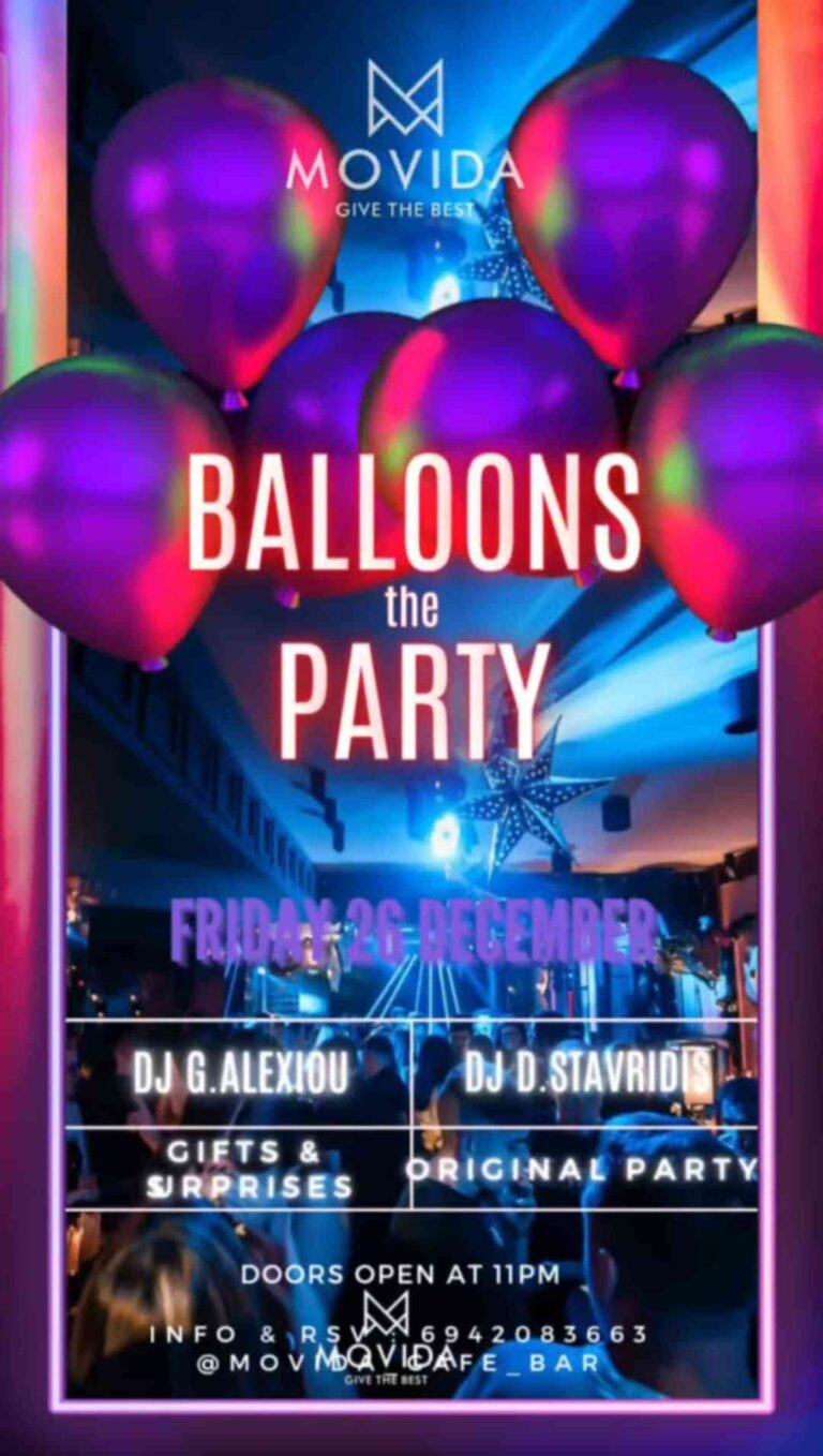 Αφίσα εκδήλωσης στο Movida στις 26 Δεκεμβρίου 2025 με τους Djs D. Stavridi & G. Alexiou.