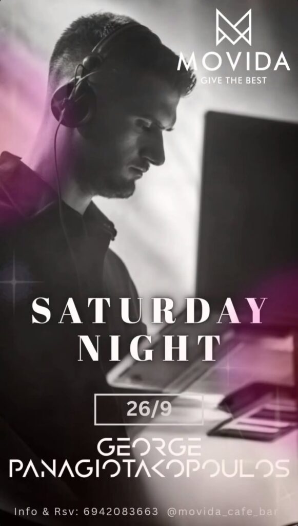Αφίσα εκδήλωσης με τον Dj Foti Panagiotakoulo στο Movida στις 26 Σεπτεμβρίου 2026.