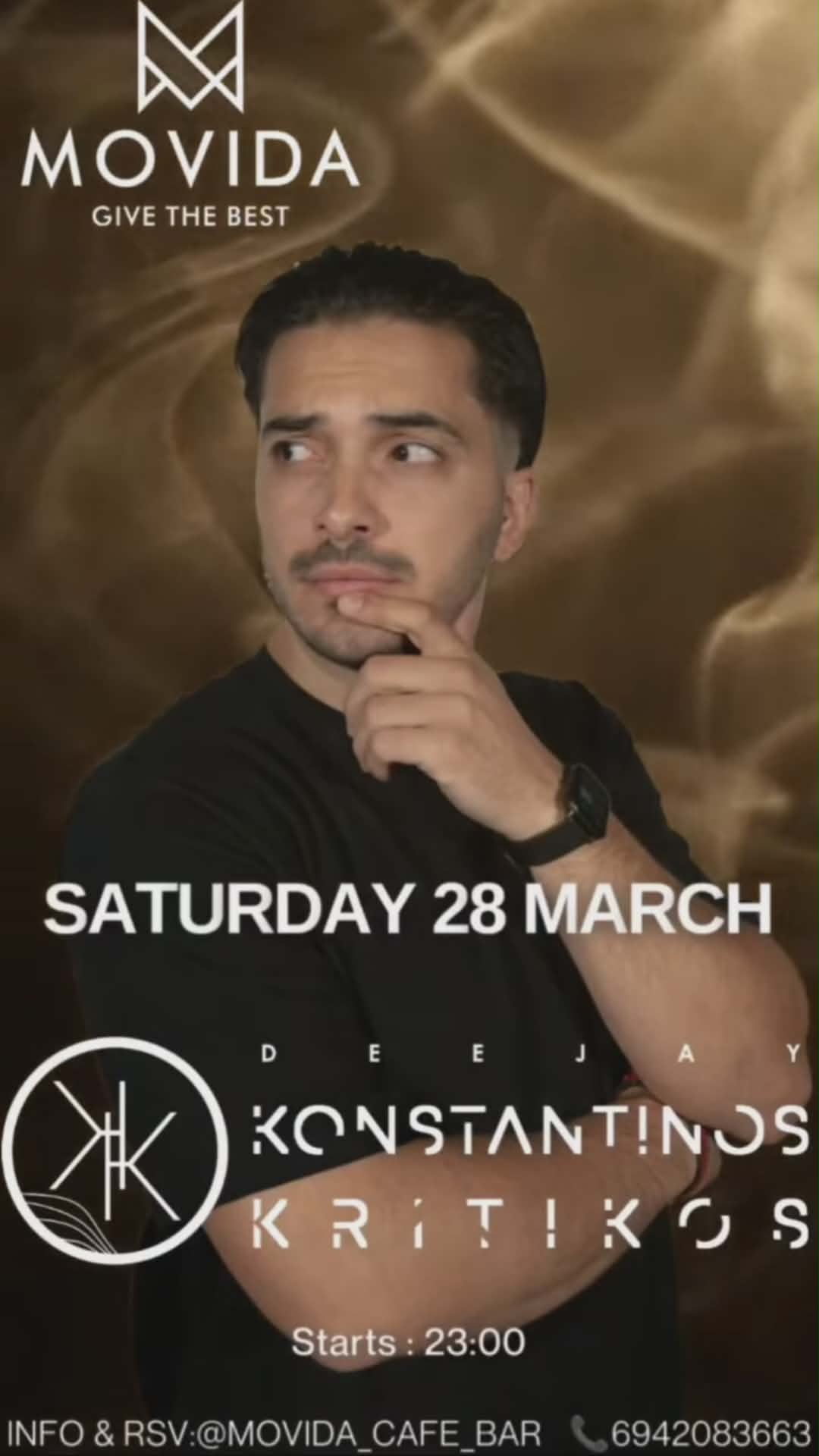 Αφίσα εκδήλωσης με τον Dj Konstantino Kritiko στο Movida στις 28 Μαρτίου 2026.
