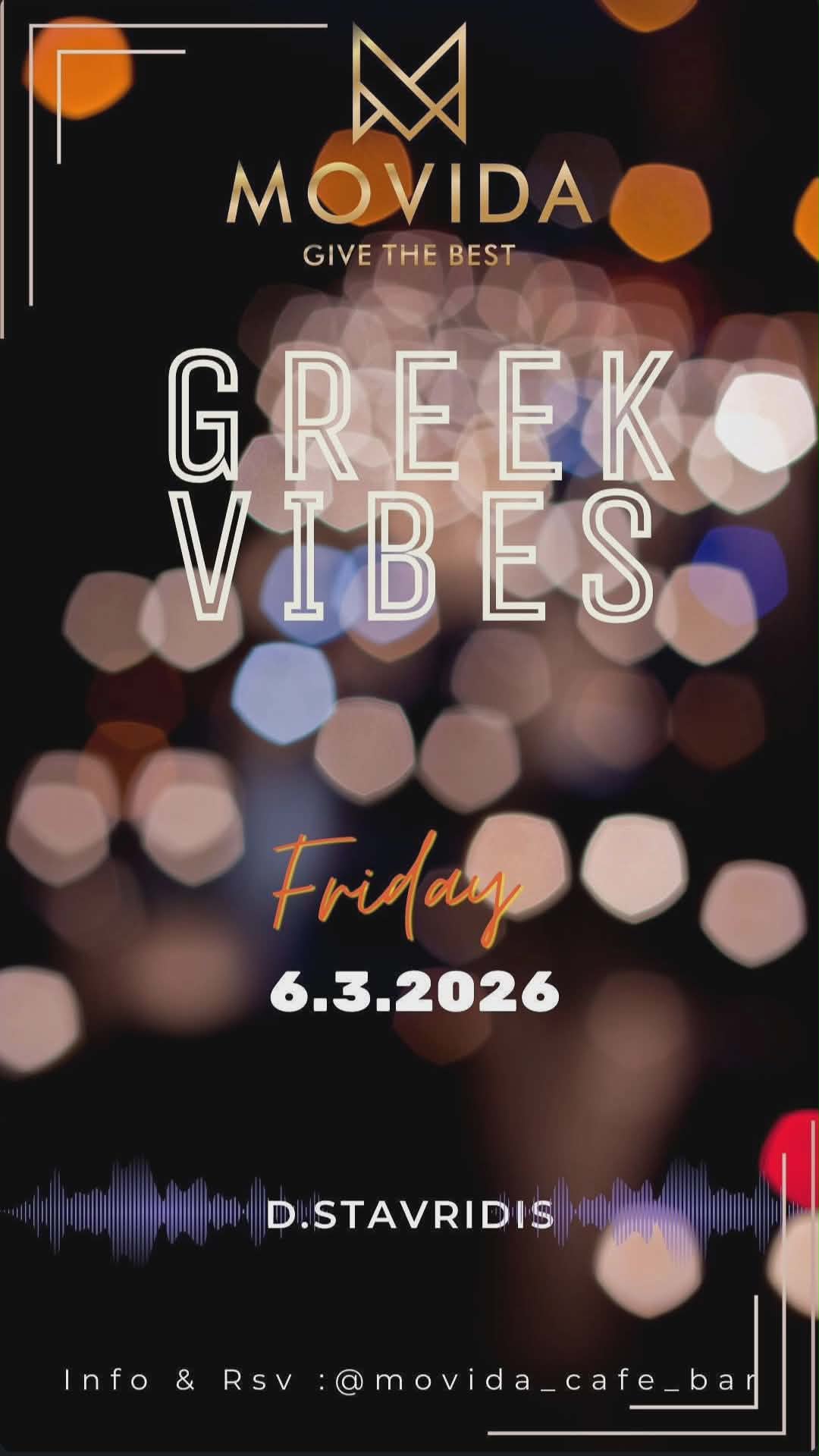 Αφίσα εκδήλωσης στο Movida στις 6 Μαρτίου 2026 με τον Dj D. Stavridi.