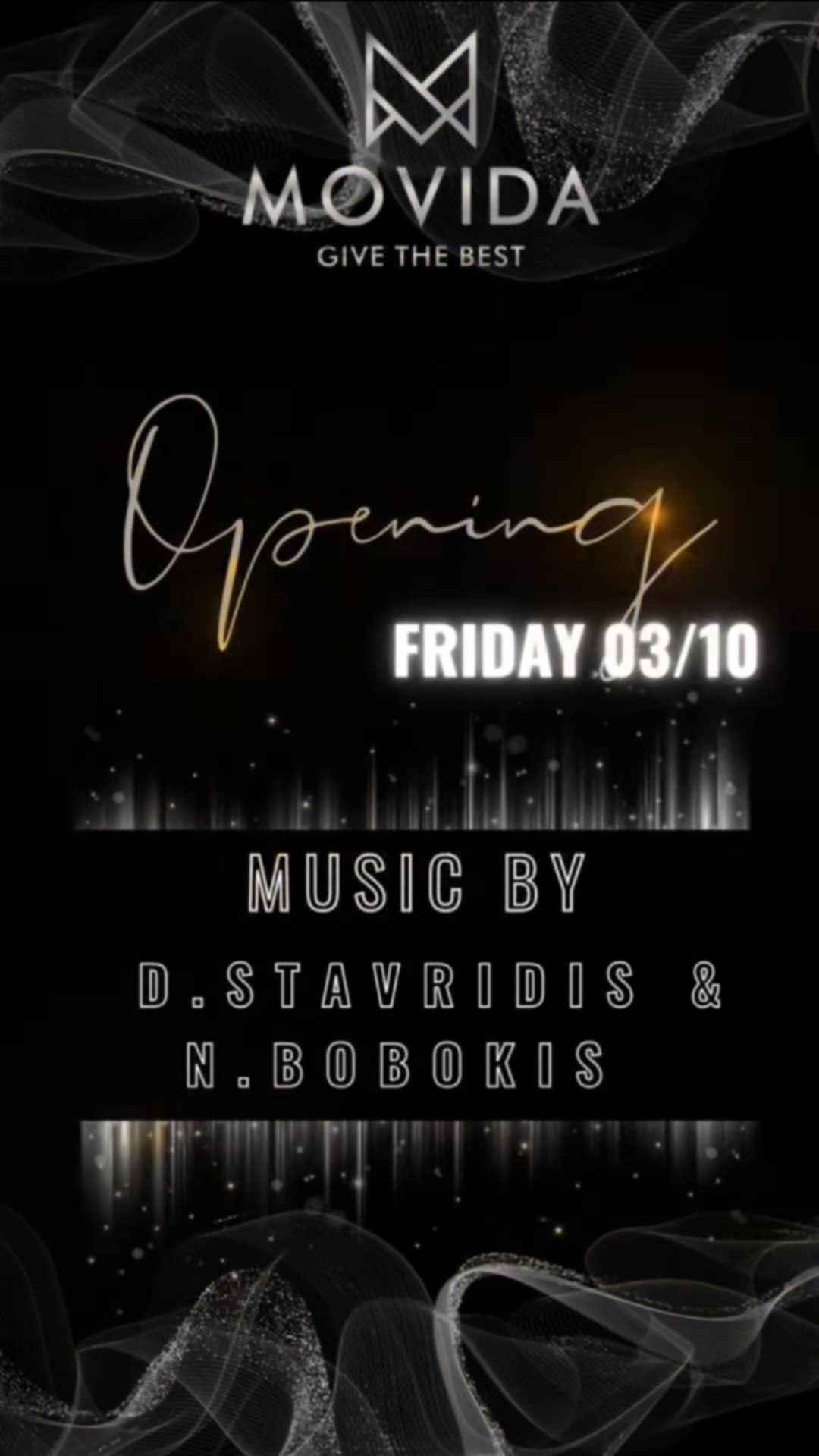 Αφίσα εκδήλωσης με Opening Party από το Movida στις 3 Οκτωβρίου 2025.