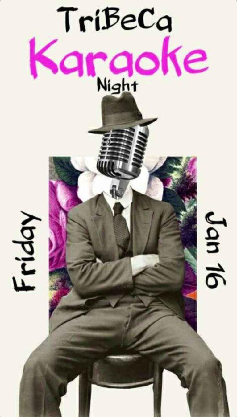 Αφίσα εκδήλωσης από το Tribeca με Karaoke πάρτι στις 16 Ιανουαρίου 2026 και ώρα 22:00.