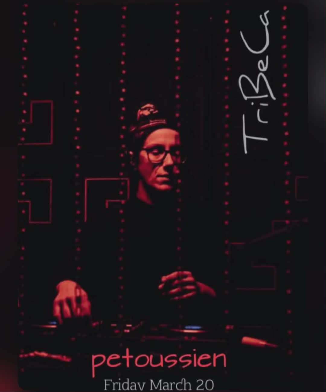 Αφίσα εκδήλωσης στο Tribeca στις 20 Μαρτίου 2026 με την Dj Petoussien.