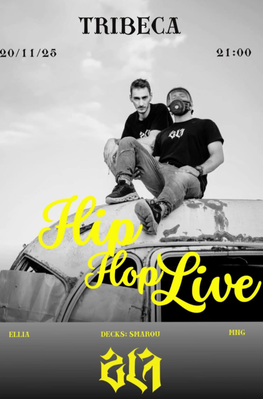 Αφίσα εκδήλωσης στο Tribeca με Hip Hop live βραδιά στις 20 Νοεμβρίου 2025 και ώρα 21:00.