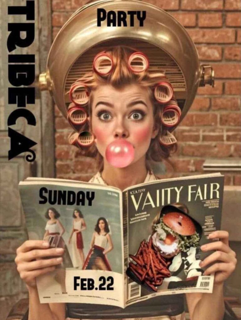 Αφίσα εκδήλωσης στο Tribeca στις 22 Φεβρουαρίου με αποκριάτικο πάρτι με θέμα "Σιγά το Κομμωτήριο".