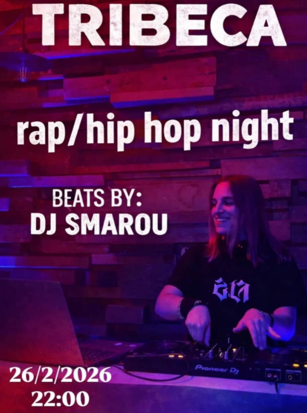 Αφίσα εκδήλωσης στο Tribeca στις 26 Φεβρουαρίου 2026 με την Dj Smarou.